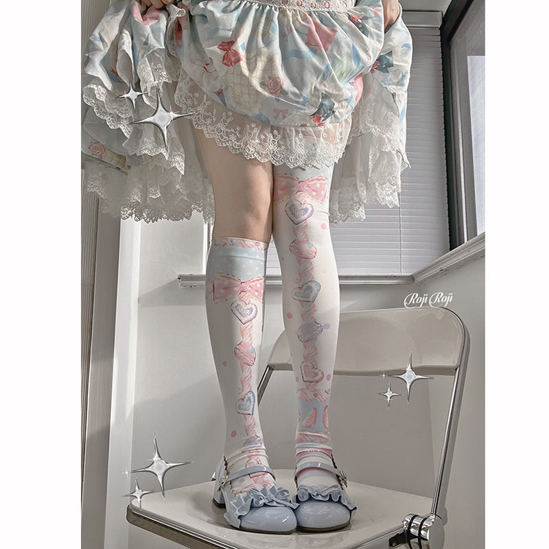 Roji roji - Macaron Printed Lolita Knee Stockings 458:61797