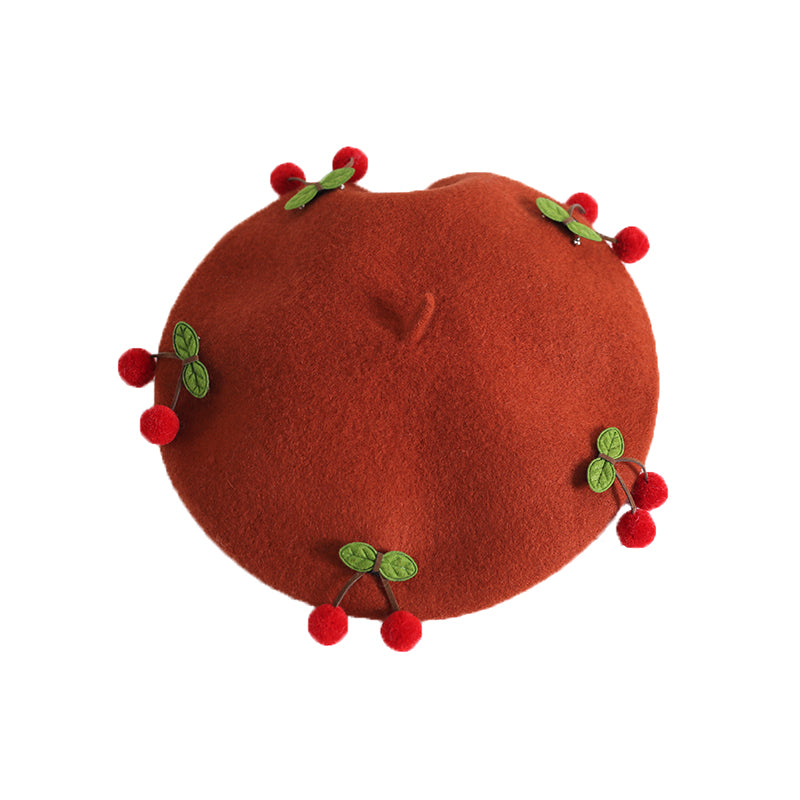 Xiaogui - Cherry Round Red Lolita Beret Multicolors