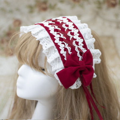 (Buy for me) ZhiJinYuan~Sweet Lolita Lace Bow Hairband Multicolors wine red in fairy tales  