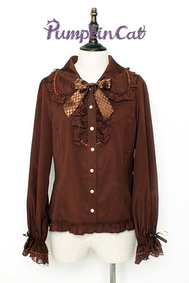 Pumpkin Cat - Chocolate Heart - Sweet Lolita Long Sleeve Blouse Multicolors S chocolate color