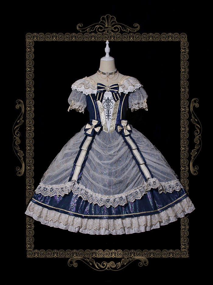 Alice Girl~Girls' Day~Retro Lolita OP Dress Short Sleeve Place Style navy blue (long fantasy version) S 