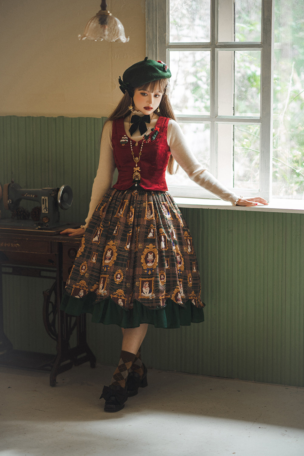 Miss Point~Christmas Preppy Style Velvet Lolita SK Vest Set 3690:22627