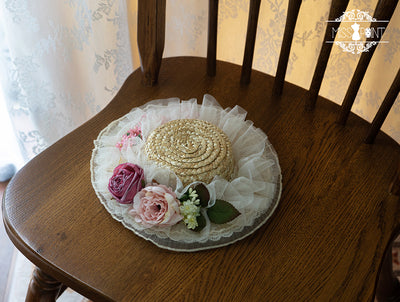 Miss Point - Elegant Lolita Head Accessory pink straw hat