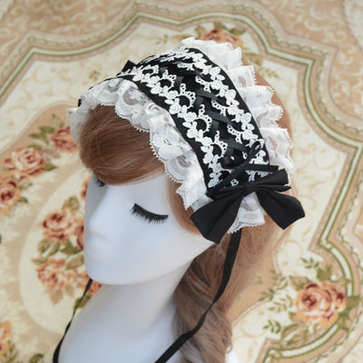 (Buy for me) ZhiJinYuan~Sweet Lolita Lace Bow Hairband Multicolors black-white  
