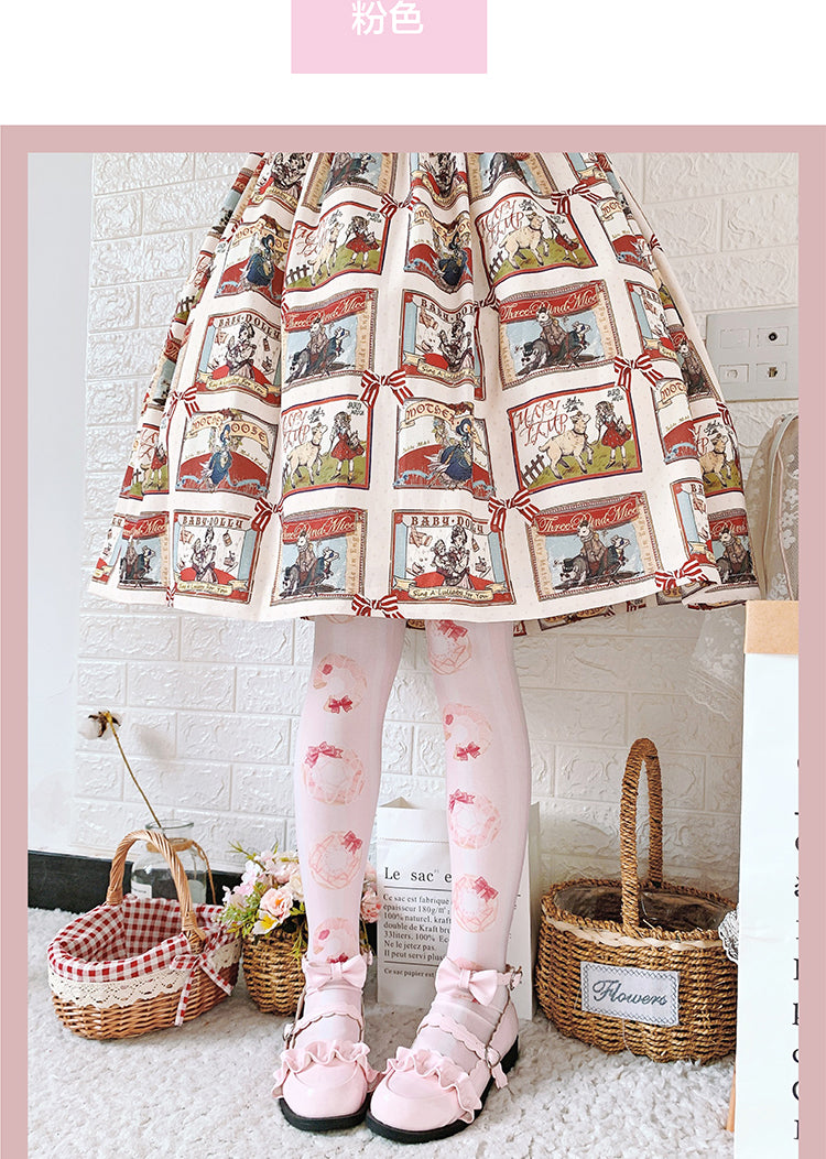 Roji roji - Doughnut Printed Velvet Thigh Stockings One Size pink