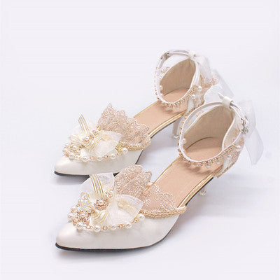 One Night - Pointy Toe Wedding Bride Lolita Heels 34 white