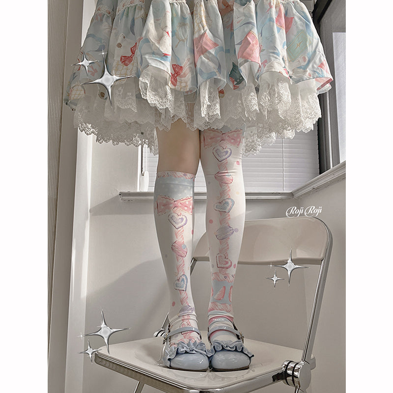 Roji roji - Macaron Printed Lolita Knee Stockings 458:61799