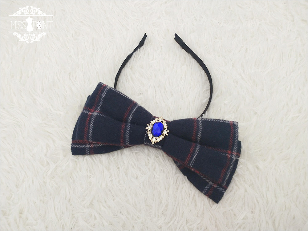 Miss point - Rose Silhouette - Lace Bow KC Lolita Accessories dark cyan plaid KC