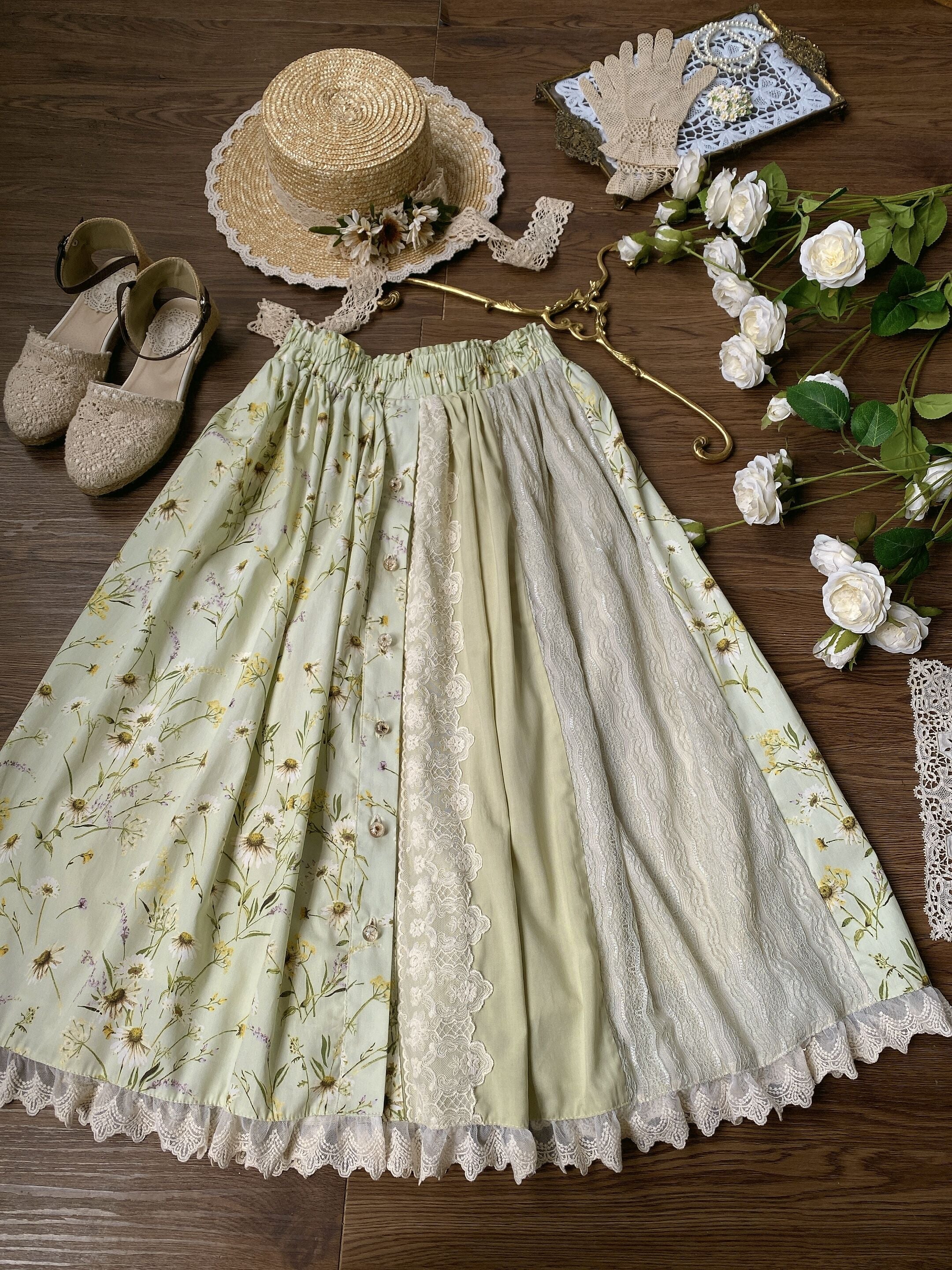 SweetDreamer - Nemo's Garden - Country Lolita Patchwork Skirt One Size daisy aroma healing oil/length 72cm