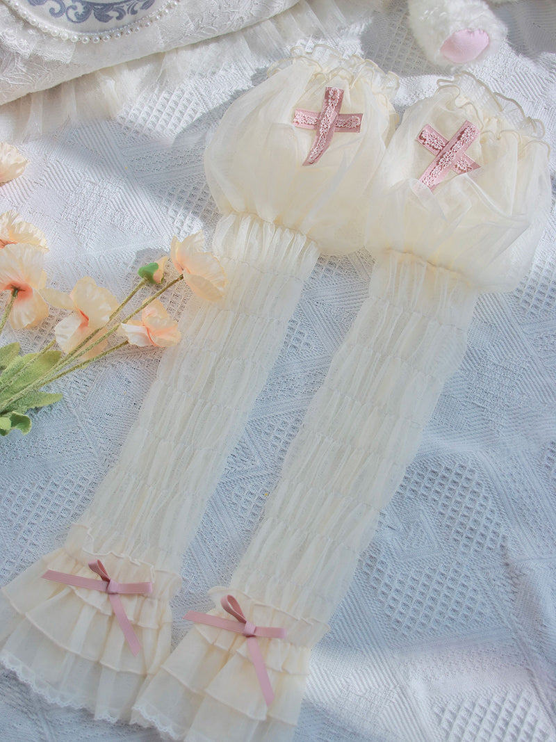 Alice Girl - Cross Maiden - Gothic Lolita Cuffs Puff Arm Sleeves XS ivory-pink
