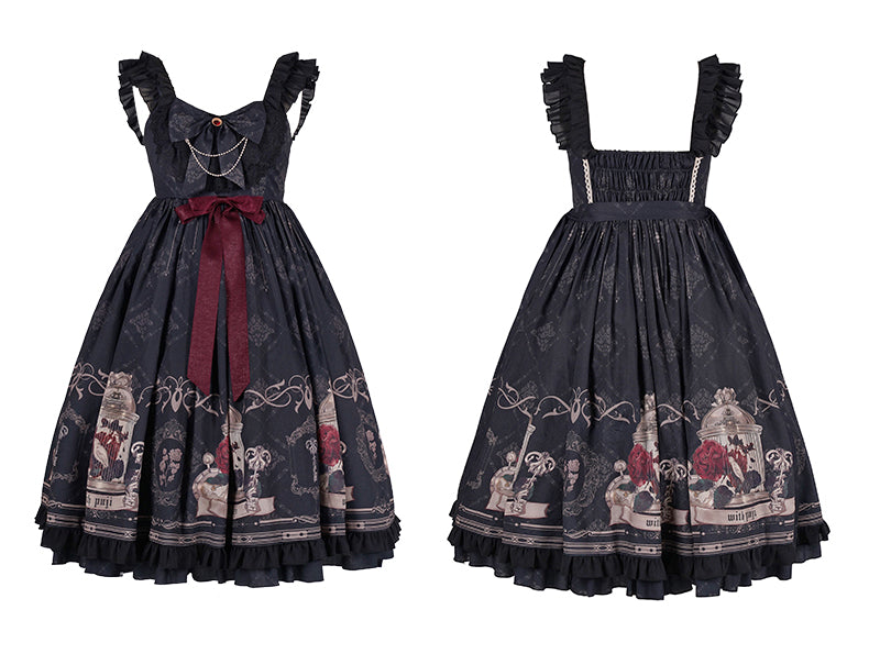 With PUJI - Nightingale and Rose - Gothic Black and Red JSK Dress 234:64903