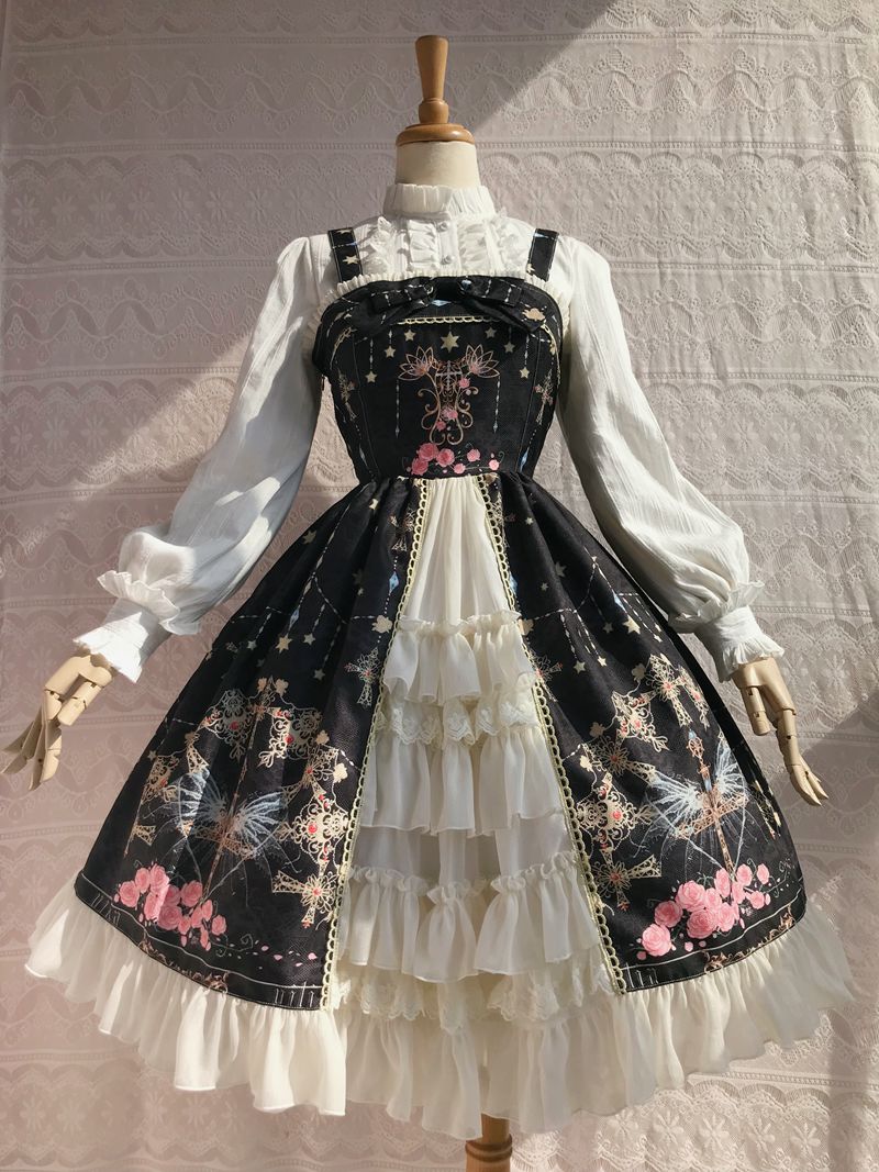 Yilia - Peacock Cross - Printed Winter Classic Lolita JSK XS Black