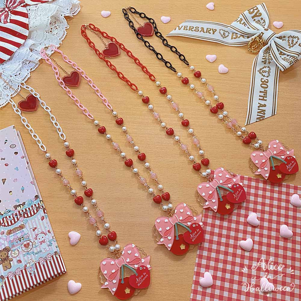 Halloween Alice - Sweet Cherry Lolita Plastic Necklace Ring black chain cherry necklace