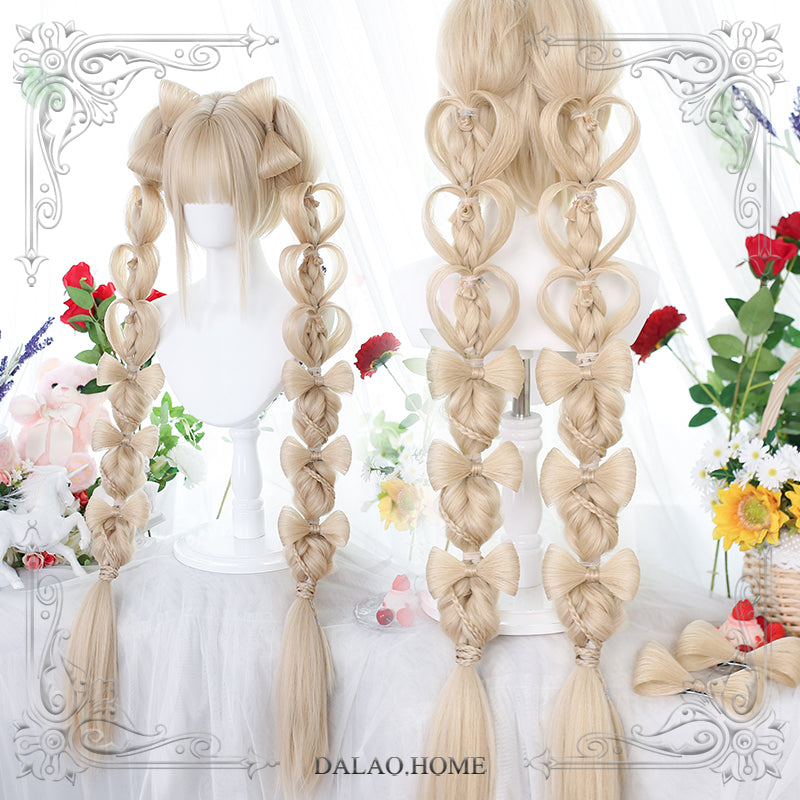 Dalao Home - Long Sweet Lolita Wig With Ponytails Yiwang Hutao hairstyle②+ 8* bows
