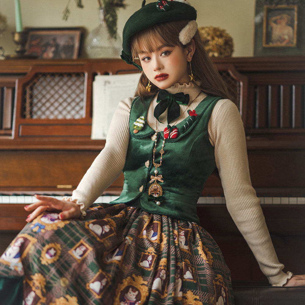 Miss Point - Christmas Preppy Style Velvet Lolita SK Vest Set