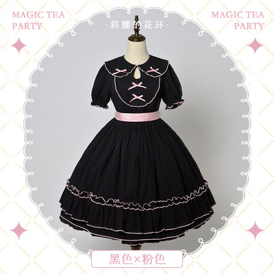 Magic Tea Party - Lena's Garland - Solid Color Lolita OP S black and pink