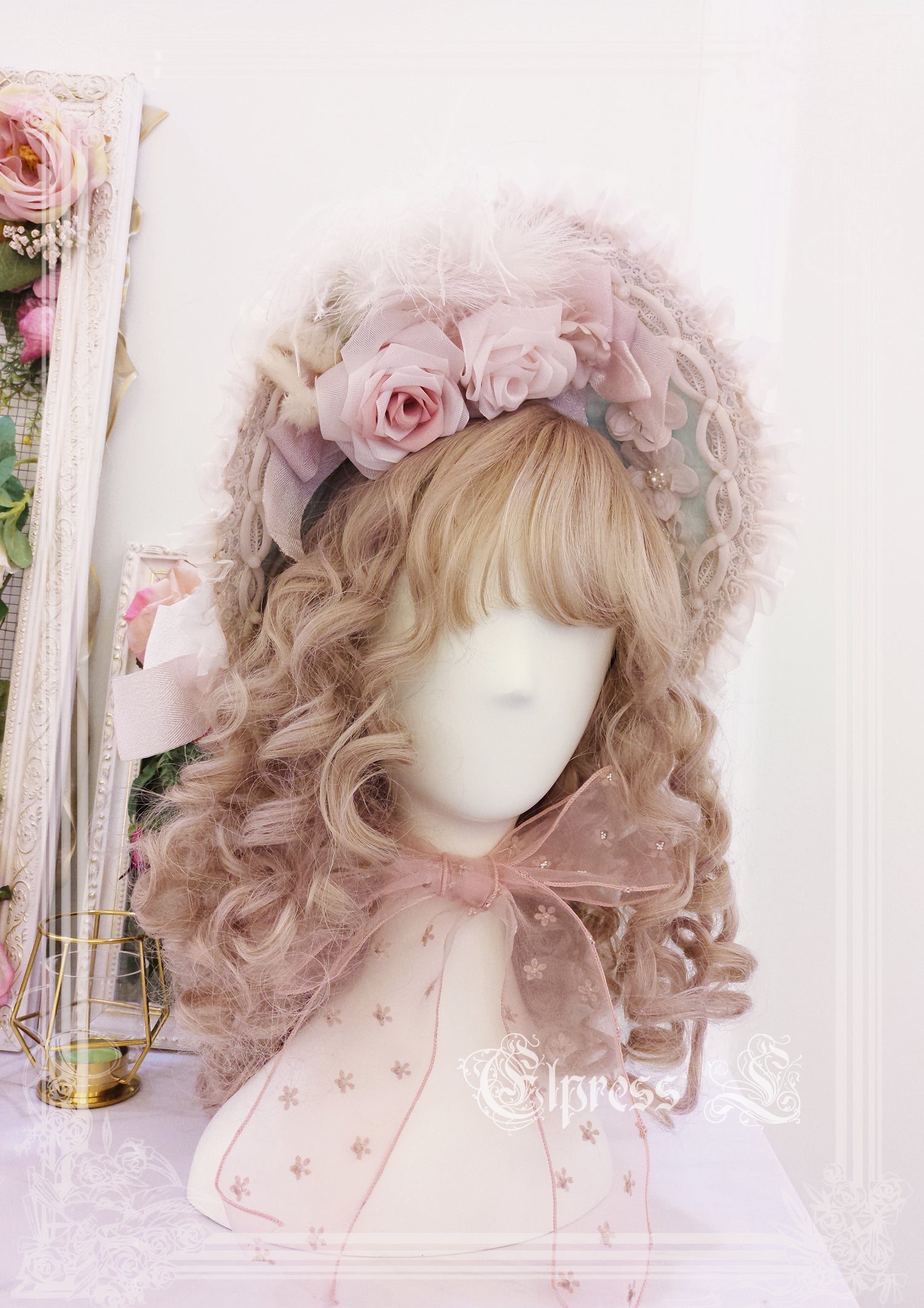 Elpress L~Wedding Lolita Floral Headdress BNT Veil rainbow color BNT