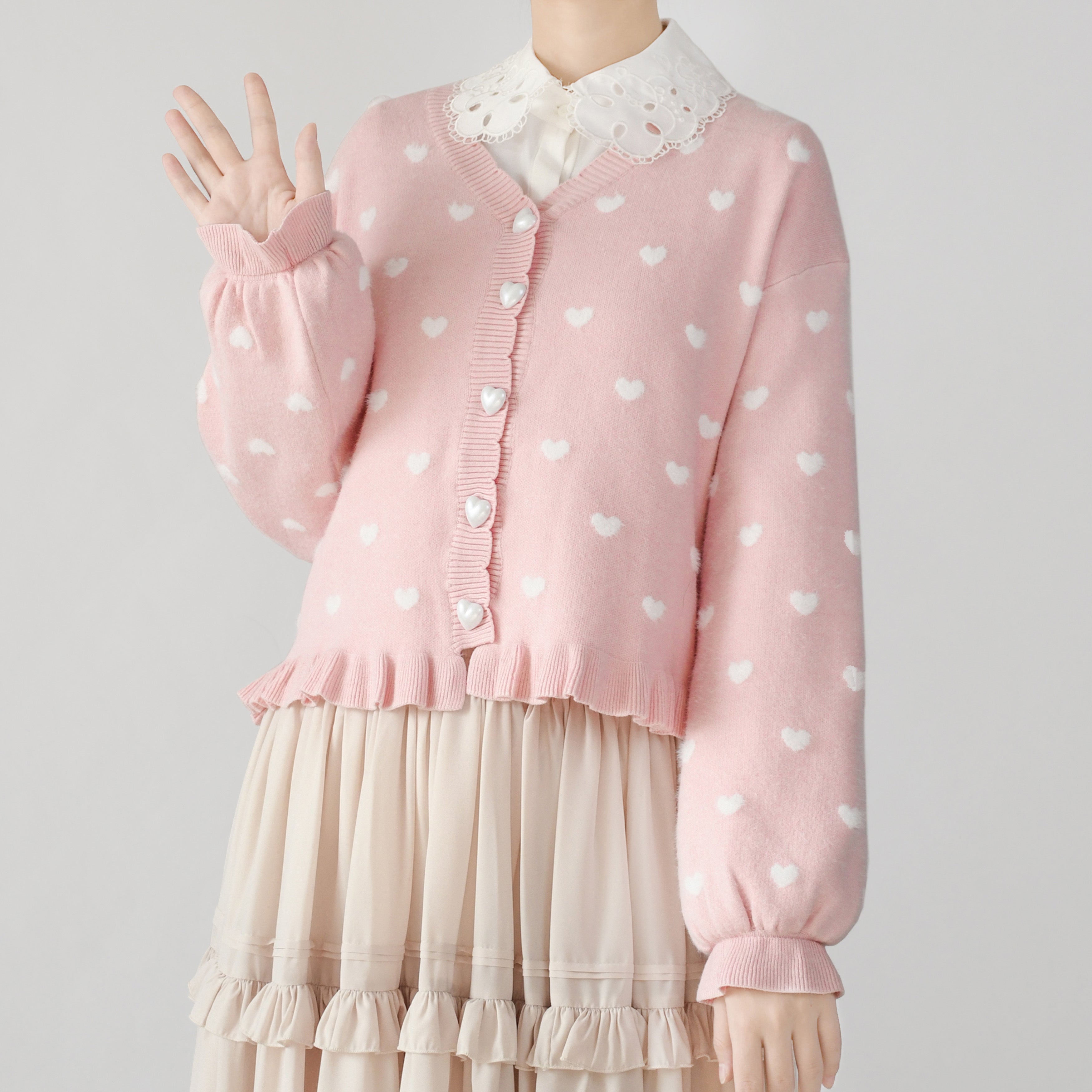 MIST - Little Heart - Sweet Lolita Thick Cardigan, Sweater Coat (S / Pink) 9902:113984