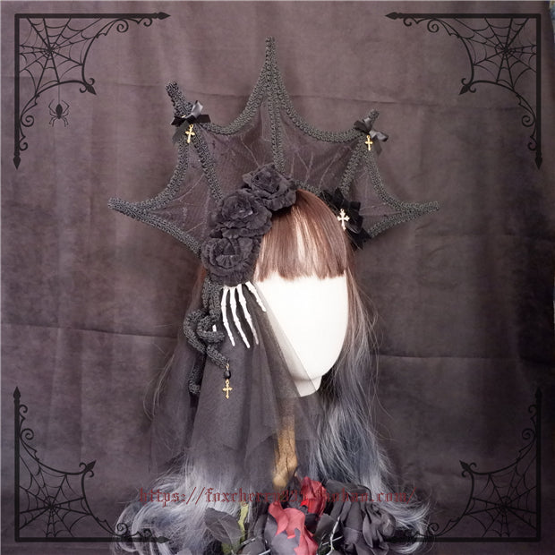 Fox Cherry - Gothic Flowers Hand Bone Cross Headdress