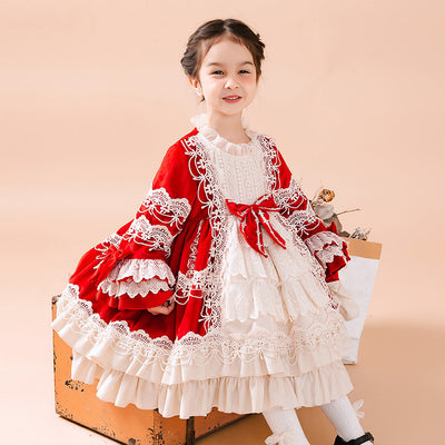 Kid Lolita Winter Velvet Dress red dress（add fleece） 80cm 