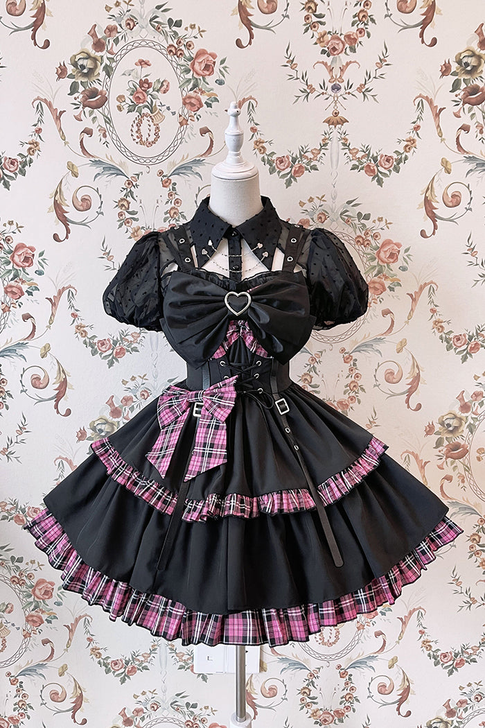 Alice Girl~Black Lolita Dress~Little Spicy Plaid JSK Dress   