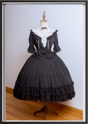 Dawn and Morning - The Dawn Song - Plus Size Lolita Elegant OP Dress S Black