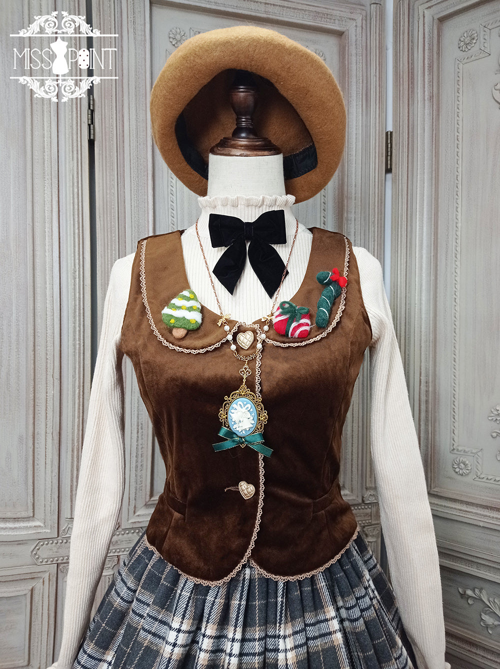 Miss Point~Christmas Preppy Style Velvet Lolita SK Vest Set 3690:22705