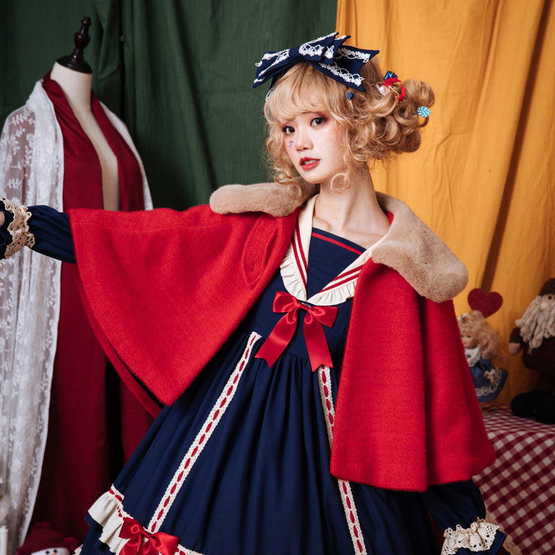 Eieyomi - Miss Betty - Lolita Autumn and Winter Wool Cape One Size red