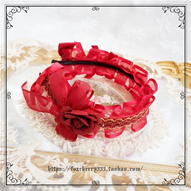 Fox Cherry - Sweet Lolita Bow Hairband Hairclip red flower hairband