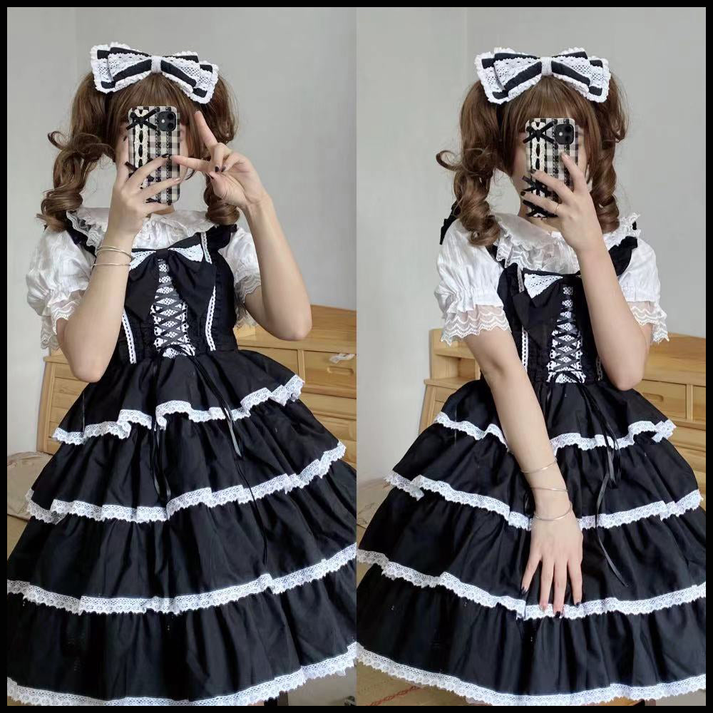 Ilovexiaolu - Princess Tata Kawaii Solid Color Lolita JSK S Long black