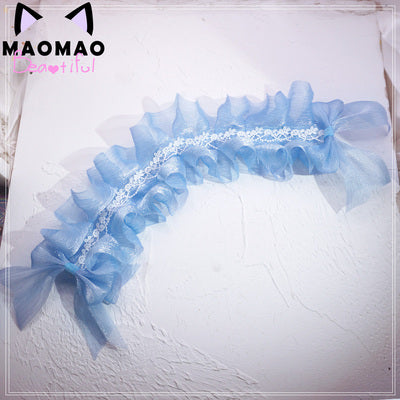 MaoJiang Handmade - Kawaii Bows Lolita Head Accessories blue- big headbnad+hidden clip
