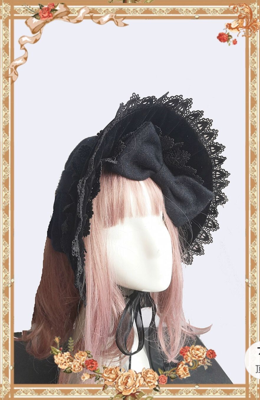 Infanta - Vintage Doll Patchwork Sleeve Lolita OP S black bonnet