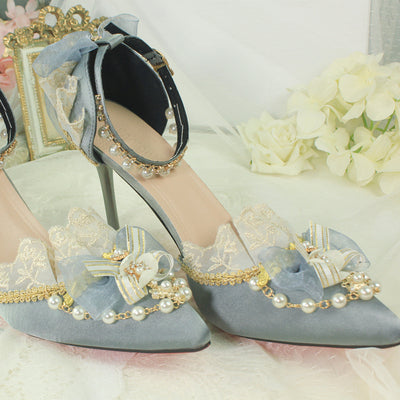 One Night - Pointy Toe Wedding Bride Lolita Heels 34 light grey