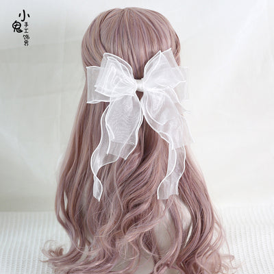 Xiaogui - Large Bowknot Sweet Lolita Headdress White fish mouth clip(8cm)