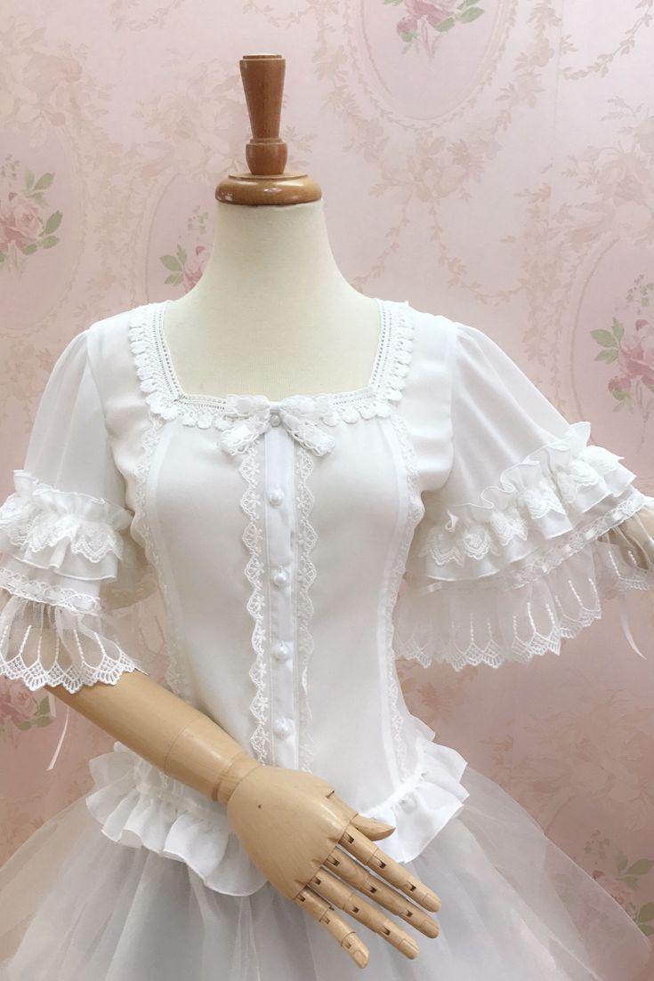 YIlia - Summer Lace Short Sleeve Lolita Blouse XS White