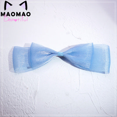 MaoJiang Handmade - Kawaii Bows Lolita Head Accessories blue- Big bow KC hairpin