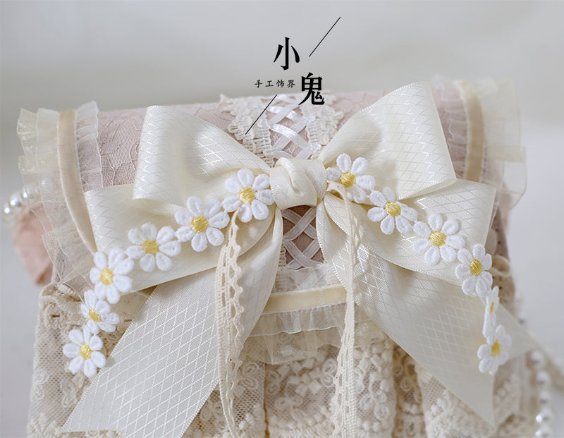 Xiaogui - Elegant Lolita Bag Daisy Pearl Chain Lace Handbag