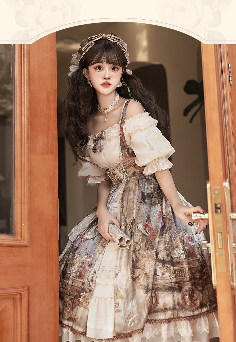 YingLuoFu - Cloria - Classic Oil Paiting Print Lolita JSK