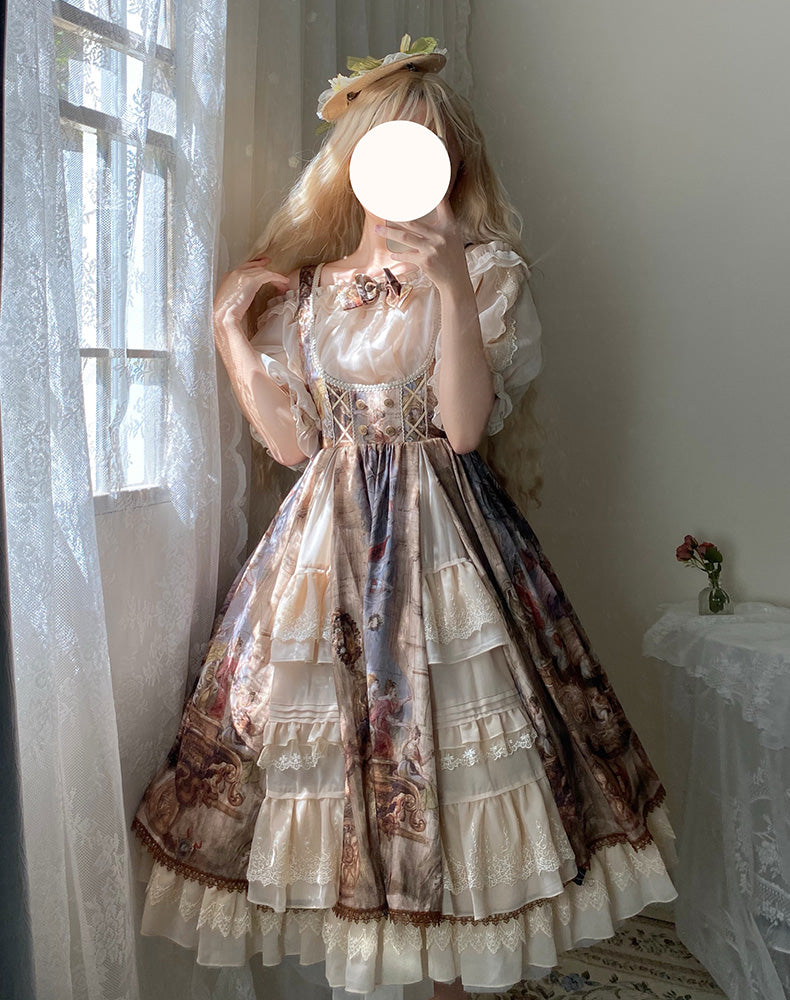 YingLuoFu - Cloria - Classic Oil Paiting Print Lolita JSK