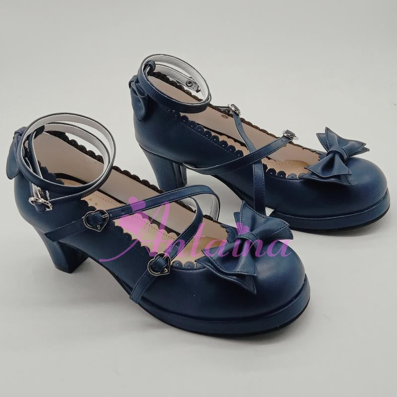 Antaina - Lolita Tea Party Heels Shoes Size 41-44 41 (no return and exchange acceptable) shining navy blue 6.3cm heel