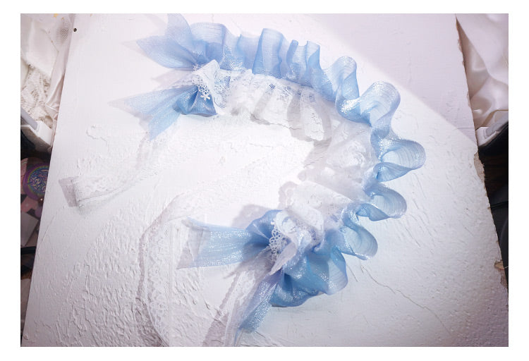 MaoJiang Handmade - Kawaii Bows Lolita Head Accessories blue-double layer headband + hidden clip