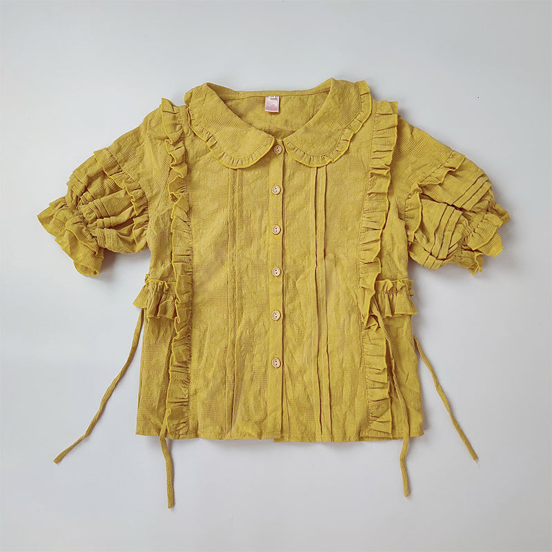Sakurada Fawn - Plus Size Lolita Short Sleeve Cotton Blouse S ginger yellow