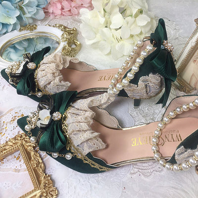 One Night - Pointy Toe Wedding Bride Lolita Heels 34 green