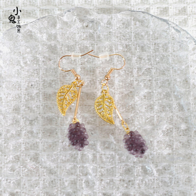 Xiaogui - Grapery Lolita Earring Necklace Lolita Accessory No.11 purple grape with leaf earrings