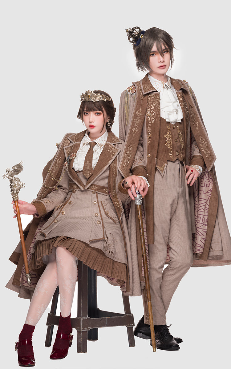 Youpairui - Sheffield - British Military Ouji Lolita Long Coat Full Set S female pants only