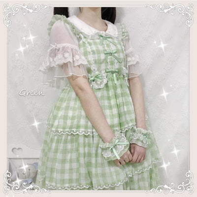Sakurada Fawn~Sweet Lolita Jumper Dress Bubble Gum Daily Plaid JSK 2XL green 