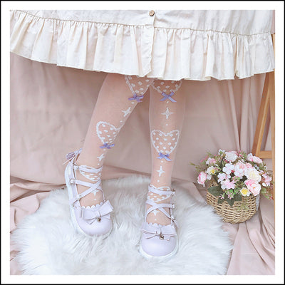 Roji roji~Super Thin Summer Lolita Knee Socks over knee socks purple bow on white background 274:64521