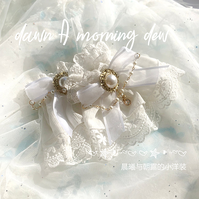 (Buyforme)Dawn and Morning~Flower Wedding Lolita Accessories Headdress Set cuffs white + golden 