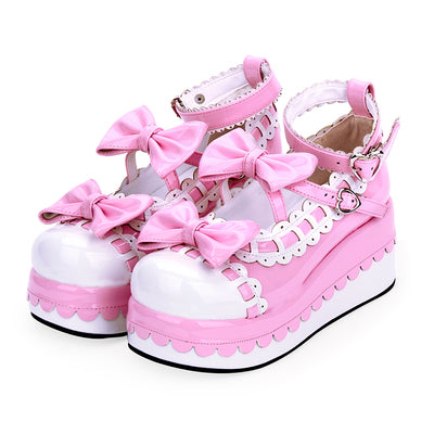 Angelic imprint - Multicolors Sweet Bow Lolita Platform Shoes 34 shining pink+white