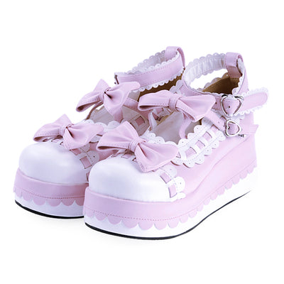 Angelic imprint - Multicolors Sweet Bow Lolita Platform Shoes 34 pink+white